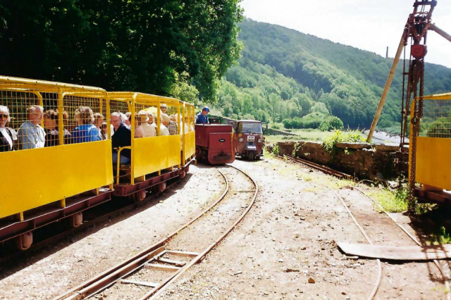 Piaggio with mine train at New Quay near Morwellham