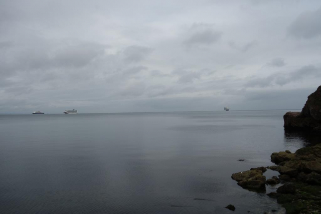 Cruise ships anchored in Babbacombe Bay.