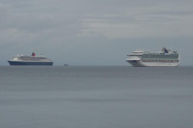 Cruise ships anchored in Babbacombe Bay.