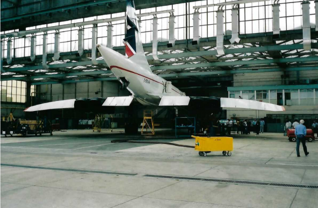 Concorde in hangar at Heathrow