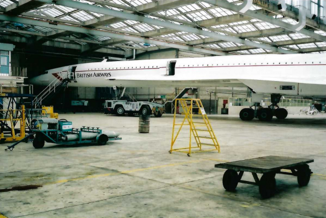 Concorde in hangar at Heathrow