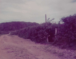 The finger post at the top of the footpath once pointed to the station. This was the turnpike until it was diverted in 1828 from the point where the car can be seen at left, the entrance to Mount Boon Farm. Teign Valley Branch