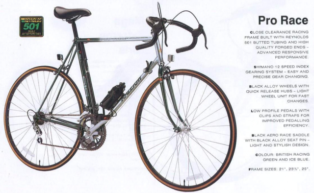 From the 1994 Raleigh catalogue. Raleigh's top end tourers were made by the Special Products Division and featured in a separate brochure. Raleigh