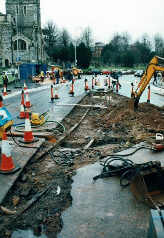 Looking towards St. David's Station. St. David's Church was built not long before the tramway. Exeter Corporation Tramways