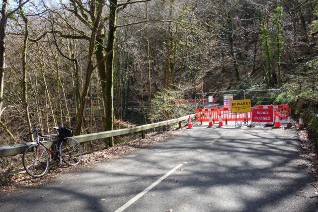 Cyclists had been moving the barriers to get past the blockade, so as not to be denied the joy of riding an empty road. B3212 stabilization