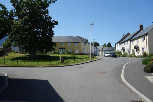 Ellis Drive continues at left to join the old Westcott Lane. Bellacouch Meadow