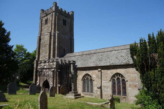 St. Michael's Church, in whose graveyard the scout went to find shade. Chagford