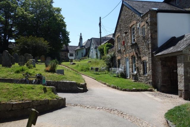 The gate at right leads to The Square. Chagford