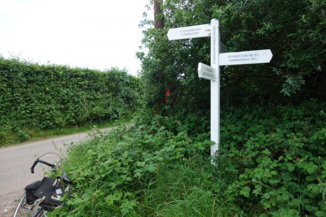 The direction post at Chawleigh Week Cross, a Parish Council replacement, still points to South Molton Road. The remainder of the North Devon Railway