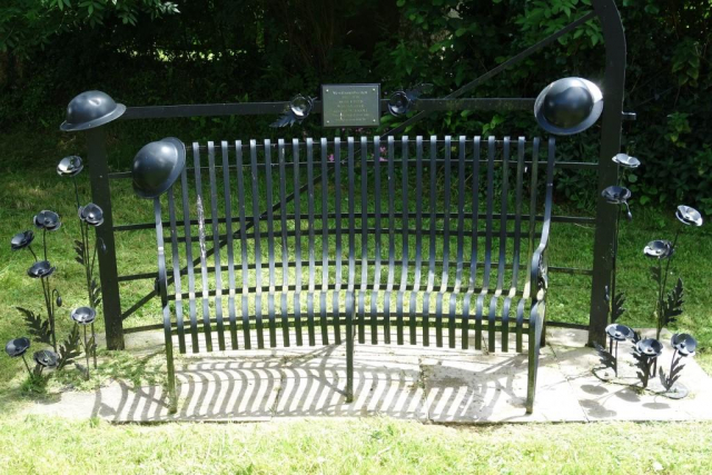An unusual memorial to the three men from the village who were killed in World War I. They were farmers, hence the farm gate. Eggesford to Okehampton